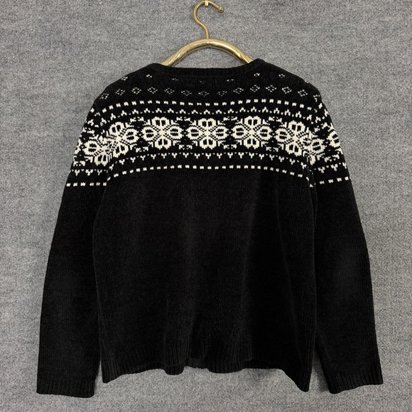 Vintage Alfred Dunner Holiday Sweater L Black Snowflake Ice Skater Sweater - Picture 2 of 13